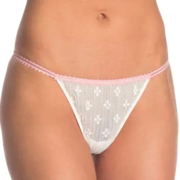 NWT Free People Gabrielle Thong Underwear Ivory Pink Size Medium New With Tags - Picture 2 of 6